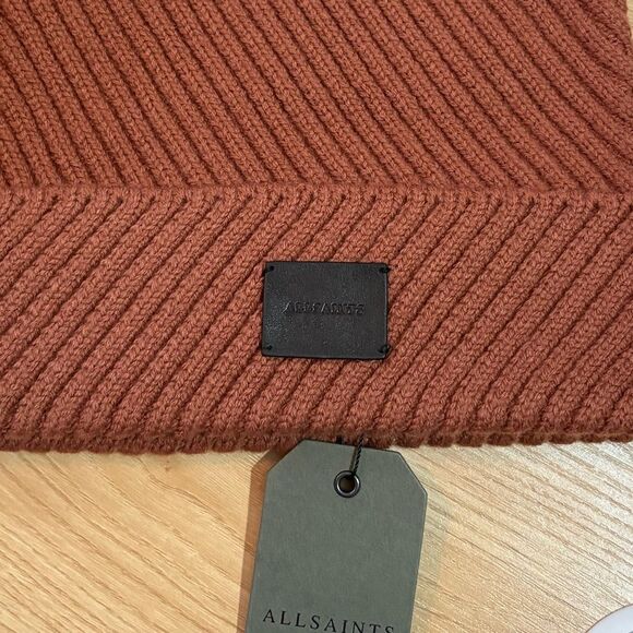 AllSaints Traveling Rib Peak Beanie In Smoke Pink  Unisex New - Picture 6 of 6